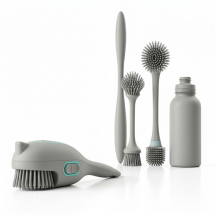 Xylvanta Silicone Dish Brush & Bottle Cleaner Set with Soap Dispensing Palm Brush